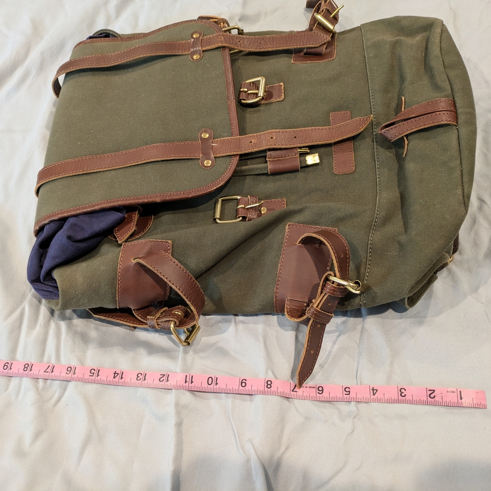 United By Blue Green and Brown Backpack with Leather Accents